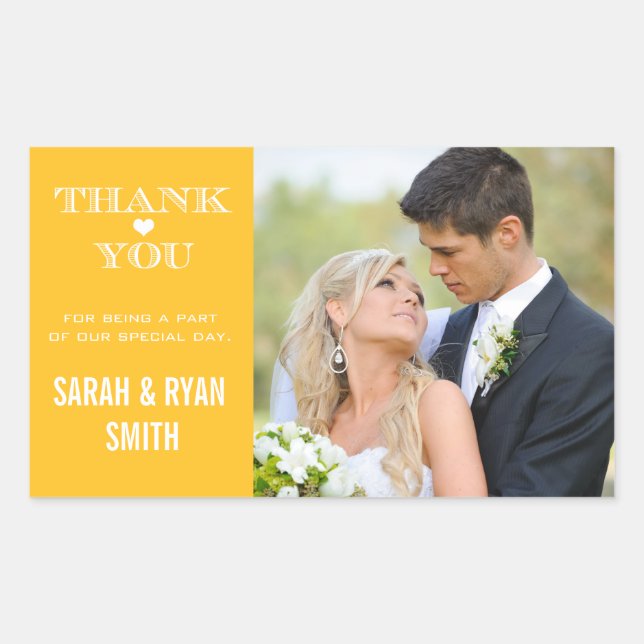 Cute Heart Yellow Wedding Thank You Stickers (Front)