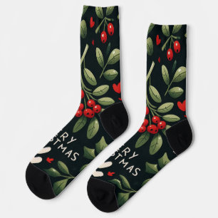 Cute hearth Christmas Mistletoe branch Socks