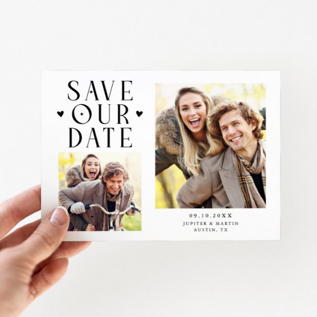 Cute Hearts 2-Photo White Wedding Save The Date (Creator Uploaded)