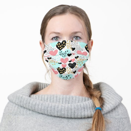 Cute Hearts Adult Cloth Face Mask (Worn)