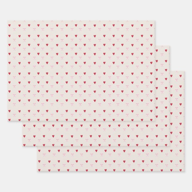 Cute Hearts and Bows Wrapping Paper (Set)