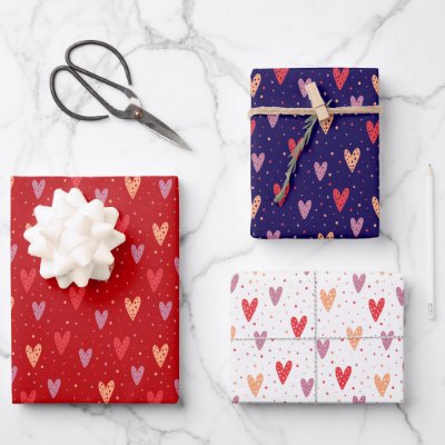 Cute Hearts and dots Valentines Pattern Wrapping Paper Sheets