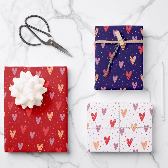 Cute Hearts and dots Valentines Pattern Wrapping Paper Sheets (Front)