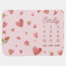 Cute Hearts And Flowers Baby Milestone I
