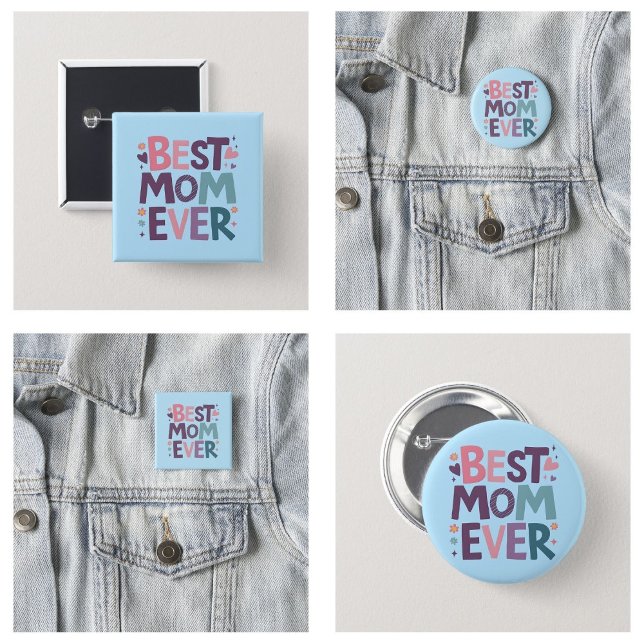 Cute Hearts and Flowers Best Mom Ever Button (Cute Hearts and Flowers Best Mom Ever buttons)