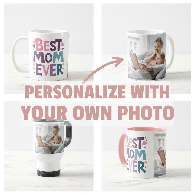 Cute Hearts and Flowers Best Mom Ever Coffee Mug (personalize own photo Cute Hearts and Flowers Best Mom Ever magnets)