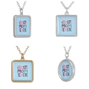 Cute Hearts and Flowers Best Mom Ever Silver Plated Necklace