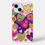 Cute Hearts and Flowers iPhone 15 Case