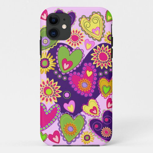 Cute Hearts and Flowers iPhone 11 Case