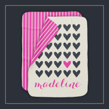 Cute Hearts and Hot Pink Pop of Color with Stripes