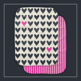 Cute Hearts and Hot Pink Pop of Color with Stripes Baby Burp Cloth