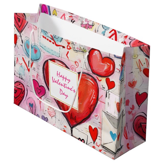 Cute Hearts and Love Letters Pattern Valentine's Large Gift Bag (Front Angled)