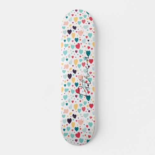 Cute Hearts and Polka Dots Pattern Colorful Girly Skateboard