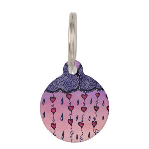 Cute hearts and raindrops pet ID tag