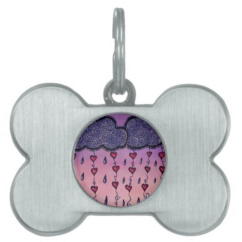 Cute hearts and raindrops pet ID tag