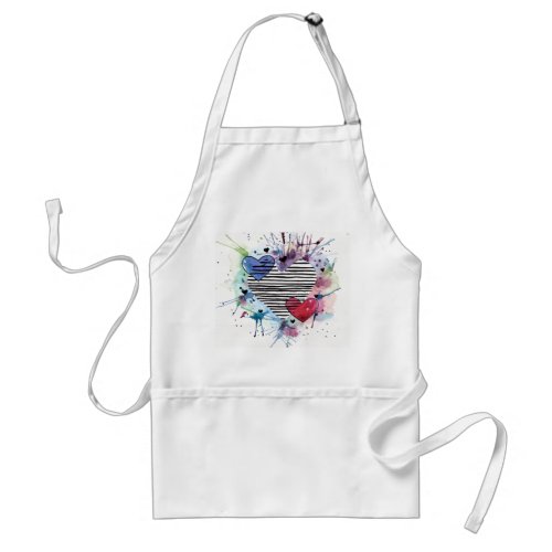 Cute Hearts And Washes In Watercolor  Adult Apron