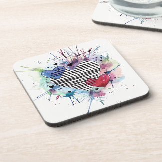 Cute Hearts And Washes In Watercolor Beverage Coaster