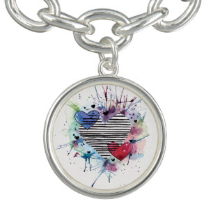 Cute Hearts And Washes In Watercolor Bracelet