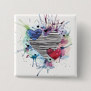 Cute Hearts And Washes In Watercolor Button