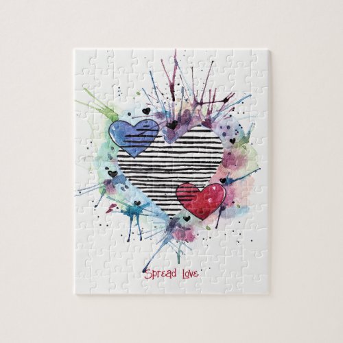 Cute Hearts And Washes In Watercolor  Jigsaw Puzzle