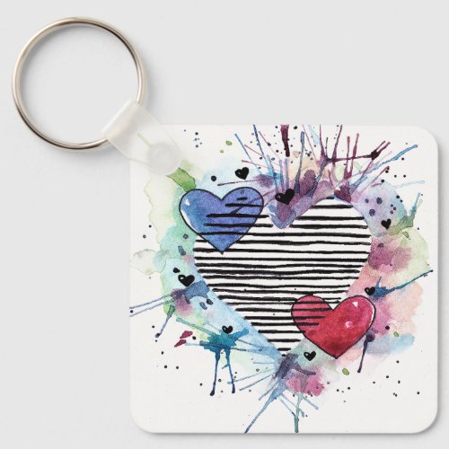 Cute Hearts And Washes In Watercolor  Keychain