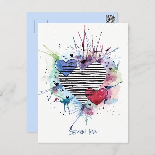 Cute Hearts And Washes In Watercolor  Postcard