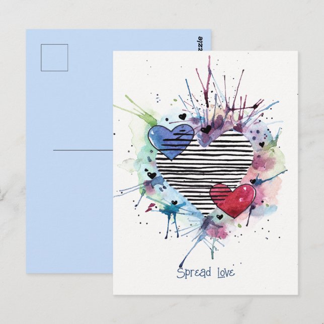 Cute Hearts And Washes In Watercolor  Postcard (Front/Back)