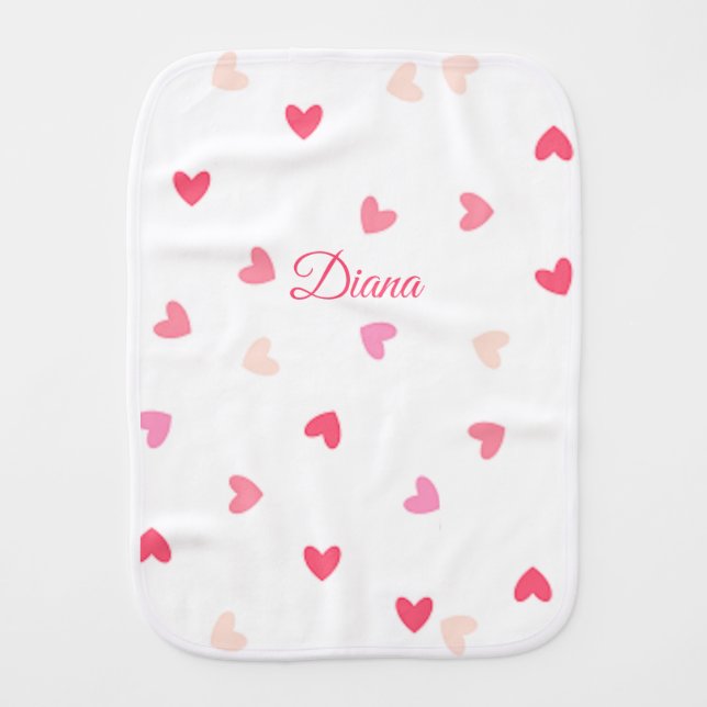 Cute hearts Baby burp cloth with name (Front)