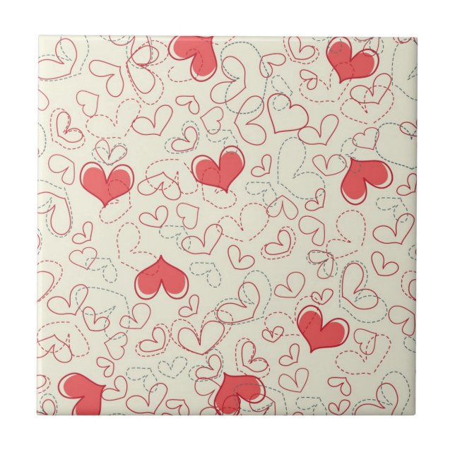 Cute Hearts Background Ceramic Tile (Front)