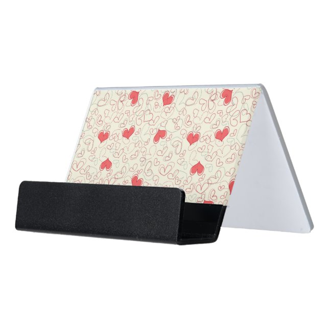 Cute Hearts Background Desk Business Card Holder (Angled Front)