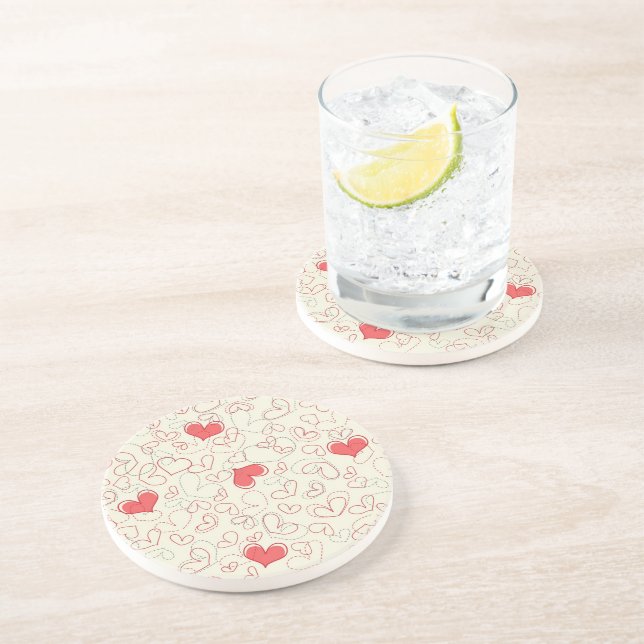 Cute Hearts Background Drink Coaster (Side)
