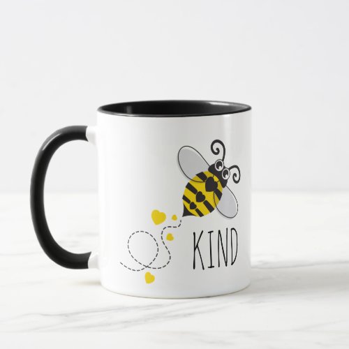 Cute hearts bee kind yellow black or custom text mug