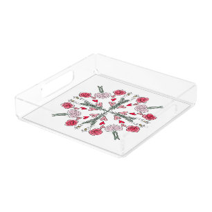 Cute Hearts Bees Roses Romantic Floral Doodles Acrylic Tray