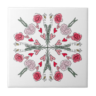 Cute Hearts Bees Roses Romantic Floral Doodles Ceramic Tile
