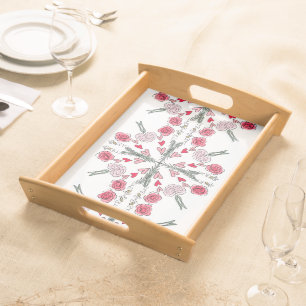 Cute Hearts Bees Roses Romantic Floral Doodles Serving Tray