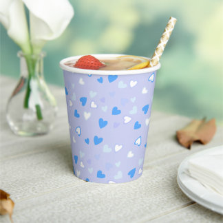 Cute Hearts Blue Paper Cups