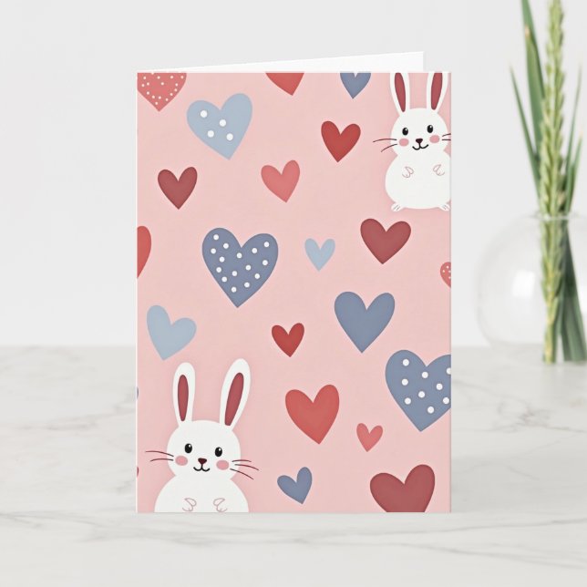Cute Hearts Bunny Valentine Card (Front)