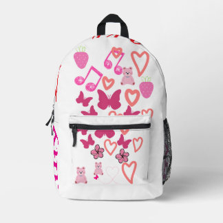 Cute Hearts & Butterflies Pink Backpack with Straw