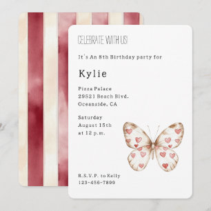 Cute Hearts Butterfly Birthday Invitation