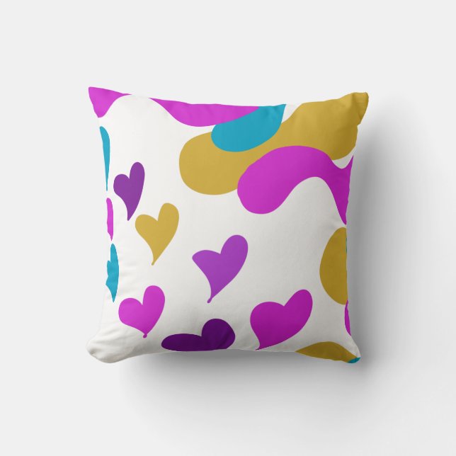 Cute Hearts Camouflage Pink Yellow Throw Pillow (Front)