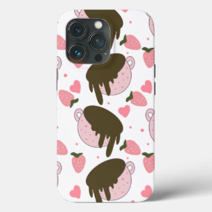 Cute Hearts Chocolate Strawberries Pattern Pink iPhone 13 Pro Case