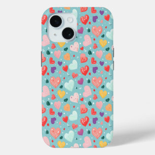 Cute Hearts Colorful Pattern iPhone 15 Case