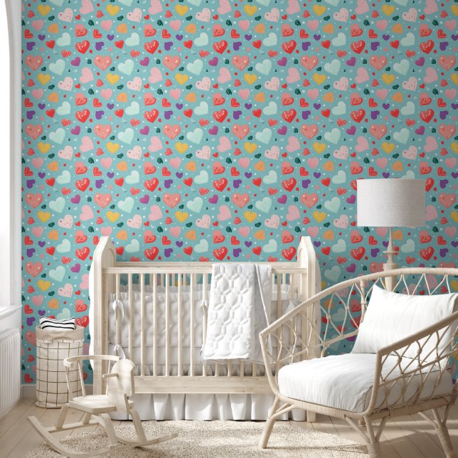 Cute Hearts Colorful Pattern Wallpaper (Kids)