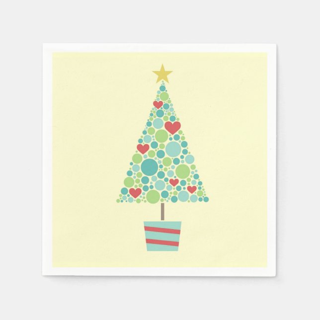 Cute hearts colourful modern Christmas tree Paper Napkins (Front)