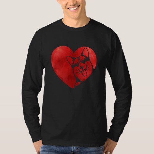 Cute Hearts Corgi Dog Puppy Lover Valentines Day T_Shirt