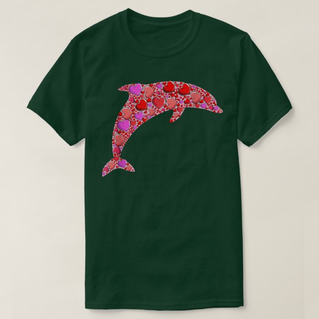 Cute Hearts Dolphin Funny Animals Lover Valentines T-Shirt (Design Front)