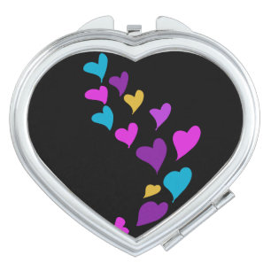Cute Hearts Dripping Pink Yellow Blue Black Compact Mirror