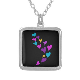 Cute Hearts Dripping Pink Yellow Blue Black Silver Plated Necklace