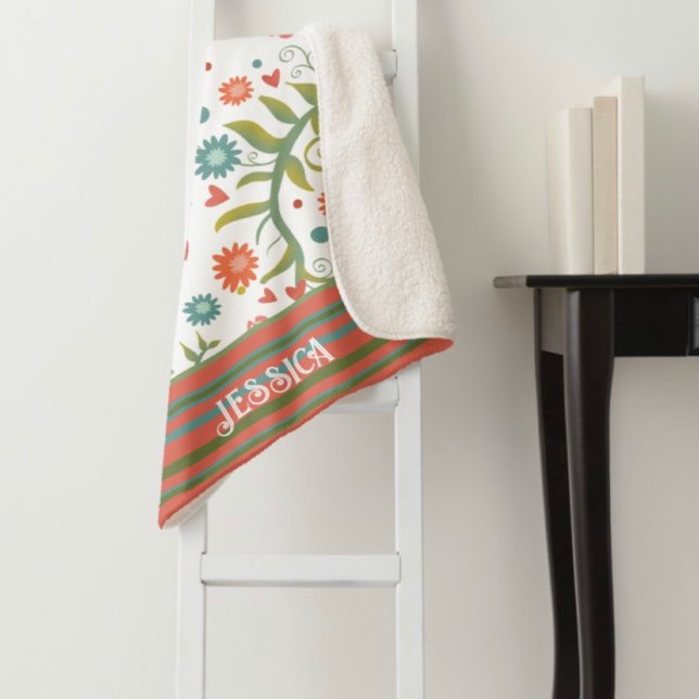 Cute Hearts Flowers  Inspirivity Sherpa Blanket (Creator Uploaded)