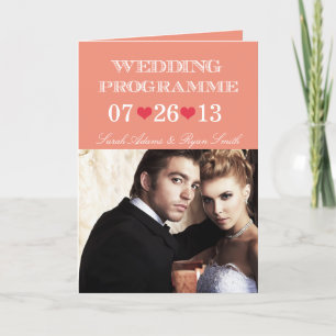 Cute Hearts Folded Wedding Program with Photo